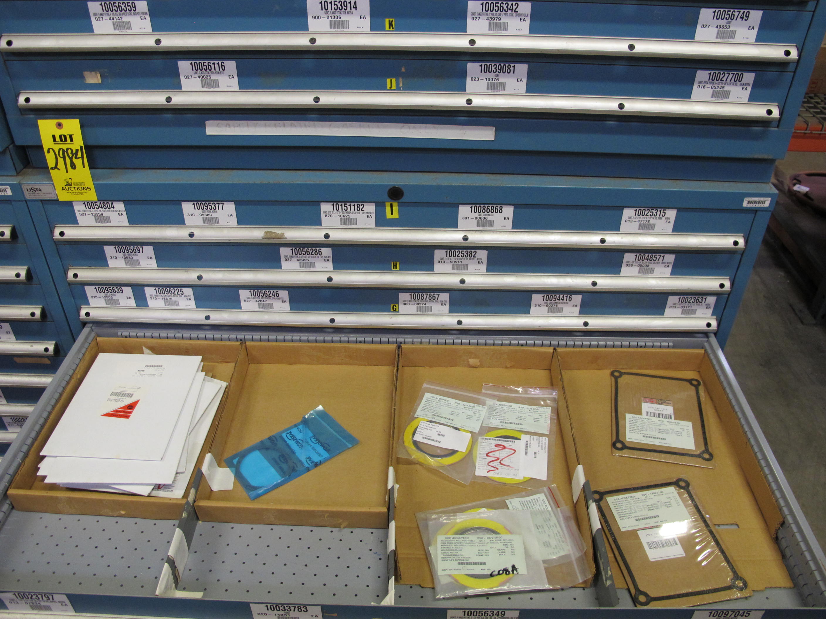 LISTA HEAVY DUTY 9-DRAWER PARTS CABINET W/ CONTENTS (W-50) LOADING & HANDLING FEE $25-